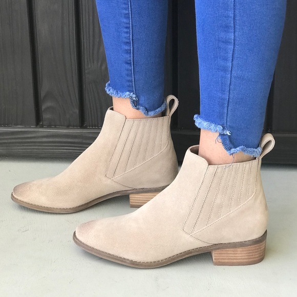 NIB Almond Suede Distressed Slip On Ankle Boots - Picture 5 of 6